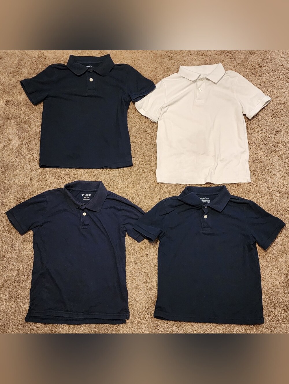 Boys Cat & Jack Size 6/7 S Uniform Polo Shirts x3, 1 Children's Place 7/8, Flaws